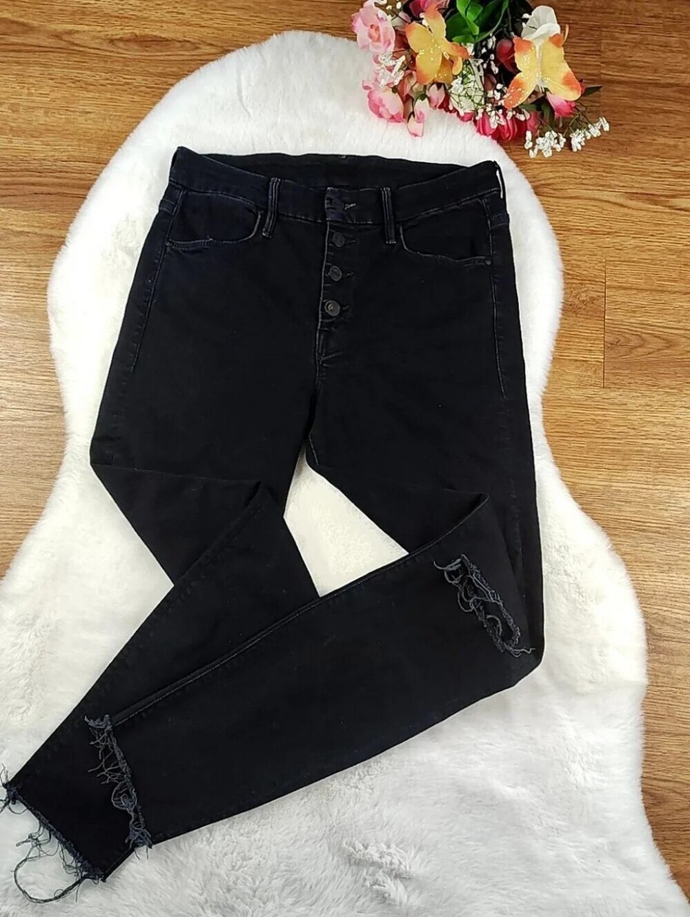 MOTHER The Pixie Ankle Fray Jeans 28 Holding Hands Tightly Skinny Button Fly